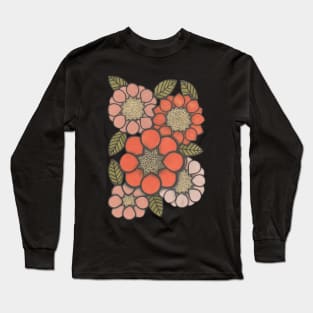 Flower Power, orange and pink, retro florals Long Sleeve T-Shirt